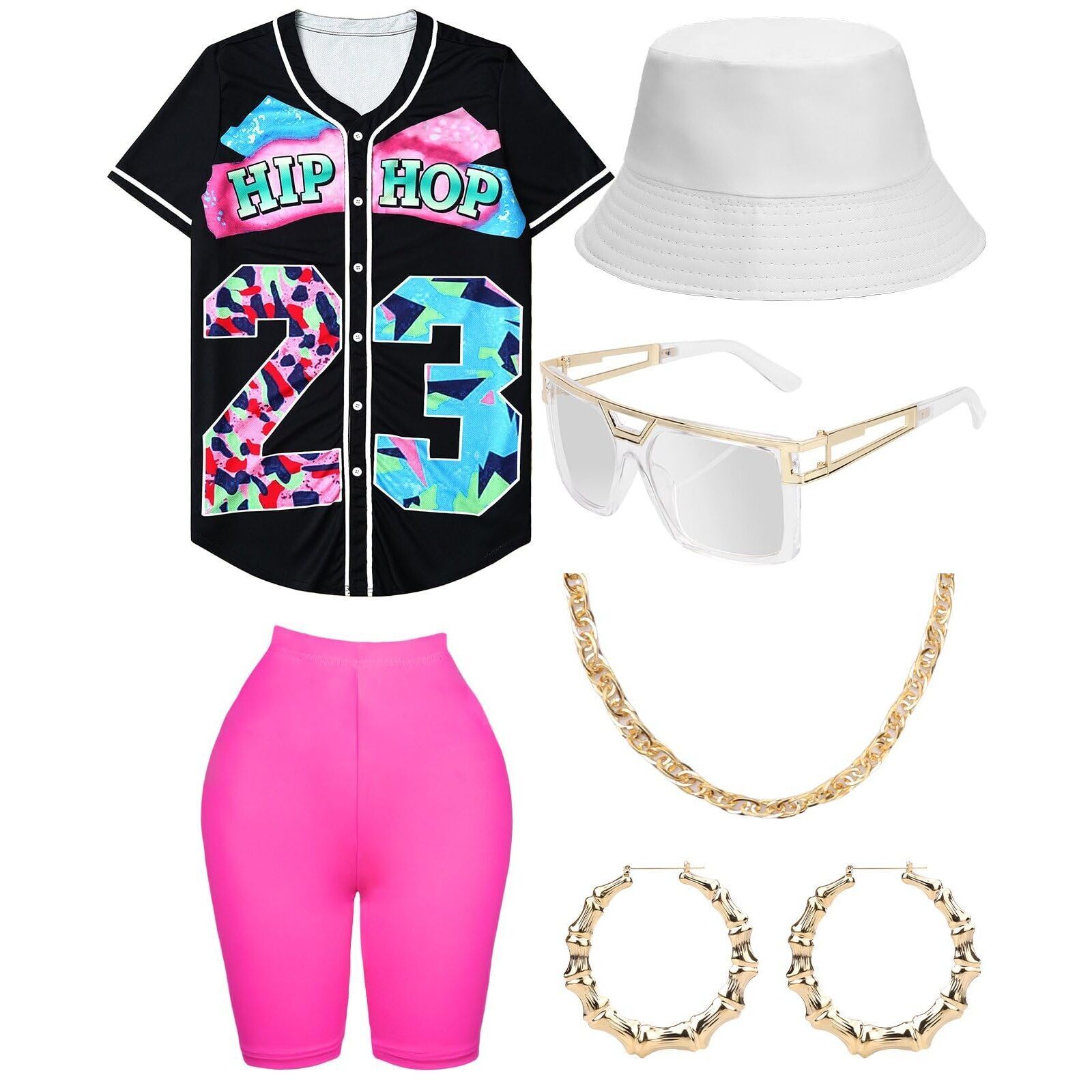 3962 80s 90s Outfit For Women, Unisex Hip Hop Costume Baseball